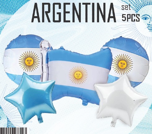 SET DE GLOBOS METALIZADO ARGENTINA BANDERA ESTRELLAS 5 UNIDADES X 1